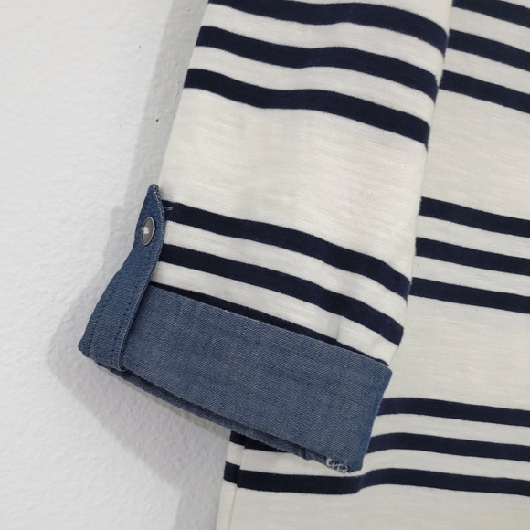 Next Striped Tab Sleeve Tunic Top Women's 8 - Picture 3 of 5